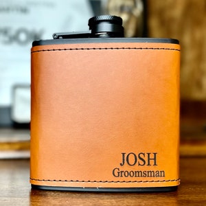 Personalized Flask for Men, Leather Flask, Flask Personalized, Flask Leather, Flasks Black w/ Rawhide