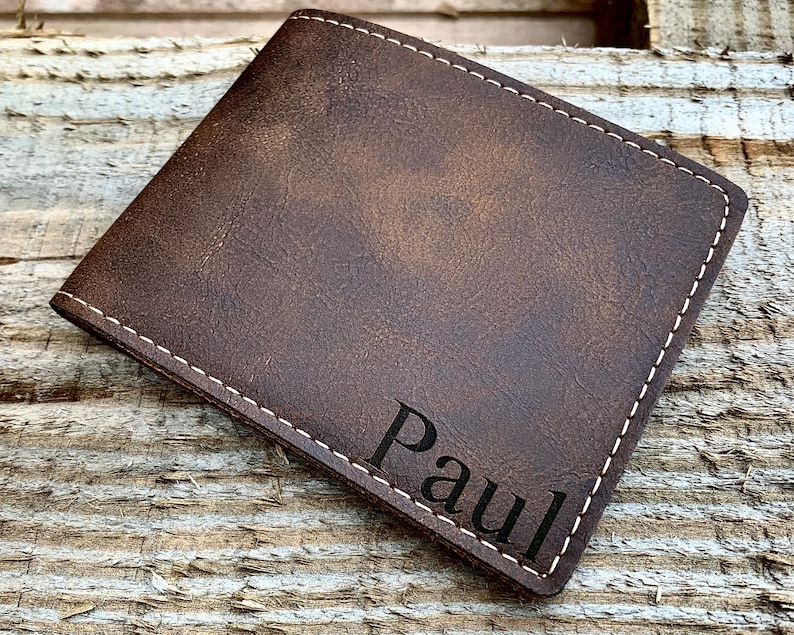 Engraved Leather Wallet for Men Personalized Wallet Laser Etsy