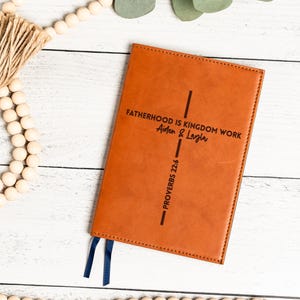 Personalized Christian Dad Journal, Custom Fatherhood Is Kingdom Work Notebook, Religious Gifts for Dad, Bible Verse Father's Day Gift Idea Rawhide