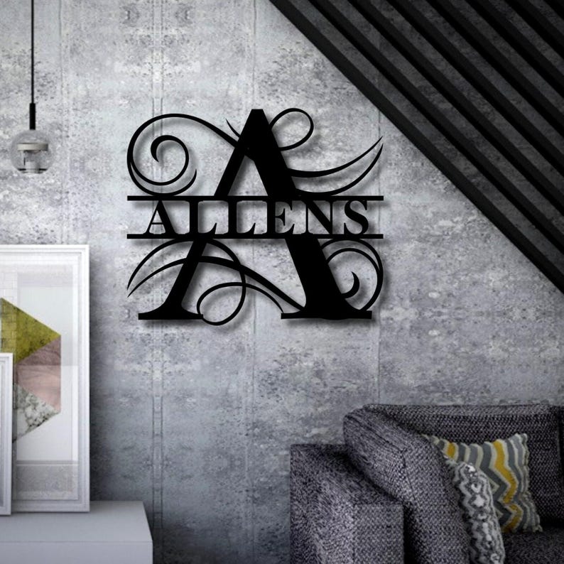 Custom Metal Name Sign, Family Name Metal Sign, Personalized Last Name Sign, Door Hanger, Outdoor Metal Sign, Wedding Gift, Monogram Sign image 4