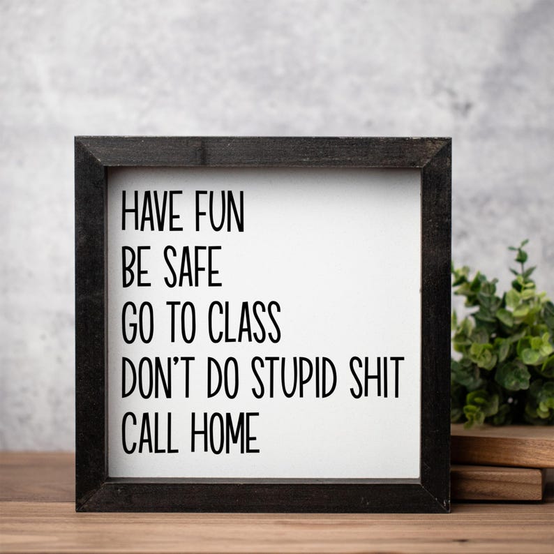 Dorm Rules Sign Decor, Have Fun Be Safe Go To Class, Funny Graduation Gift, College Gifts, New College Student Gift afbeelding 6