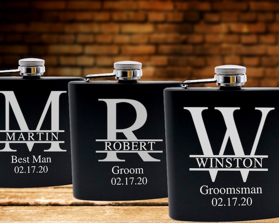 Split Letter Monogram Wedding flask for Groomsman Best Man Gifts PERSONALIZED BLACK FLASK Split Letter Monogram Wedding flask for Groomsman Best Man Gifts PERSONALIZED BLACK FLASK