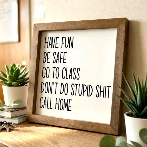 Dorm Rules Sign Decor, Have Fun Be Safe Go To Class, Funny Graduation Gift, College Gifts, New College Student Gift