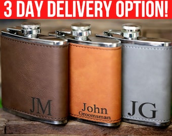 Personalized Leather Flask, Groomsmen Flask, Engraved Flask, Hip Flask, Custom Flask, Monogrammed Flask, Flask for Groomsmen,Groomsman Flask