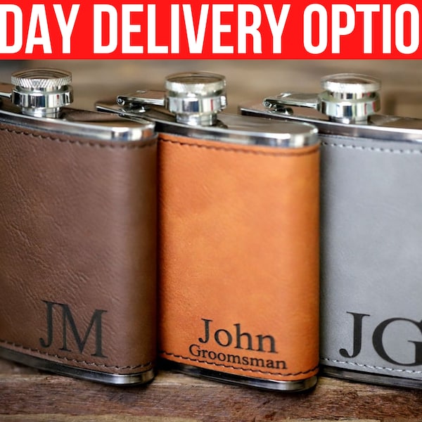 Personalized Leather Flask, Groomsmen Flask, Engraved Flask, Hip Flask, Custom Flask, Monogrammed Flask, Flask for Groomsmen,Groomsman Flask