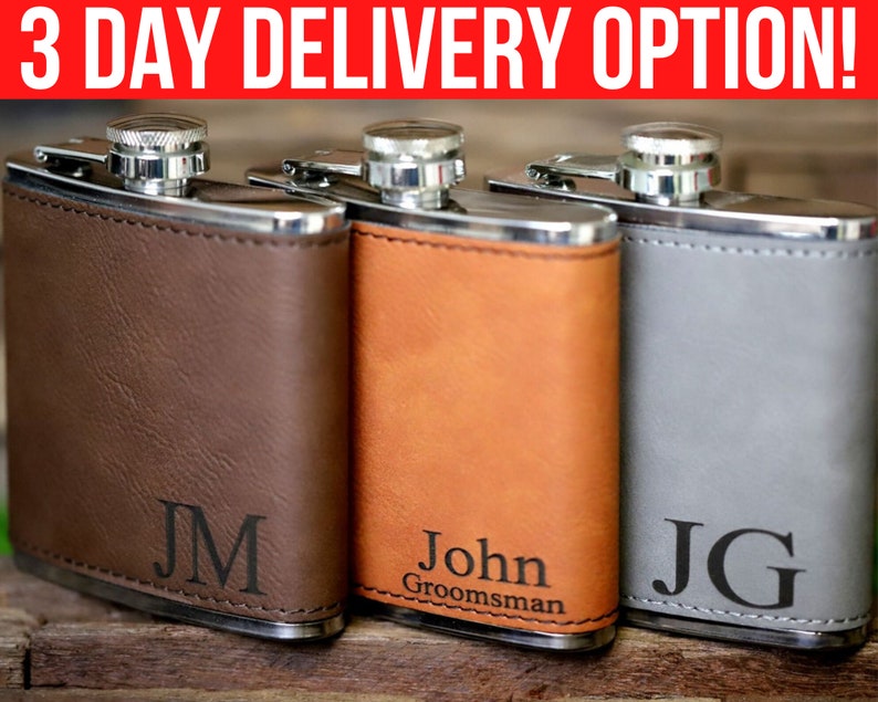 Personalized Leather Flask, Groomsmen Flask, Engraved Flask, Hip Flask, Custom Flask, Monogrammed Flask, Flask for Groomsmen,Groomsman Flask image 1