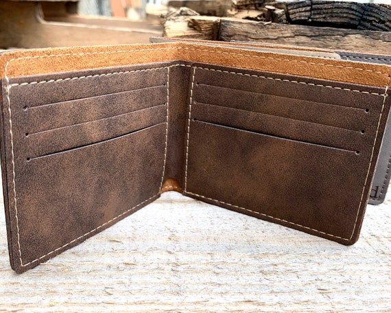 Personalized Custom Engraved Genuine Leather Bifold Mens Wallet