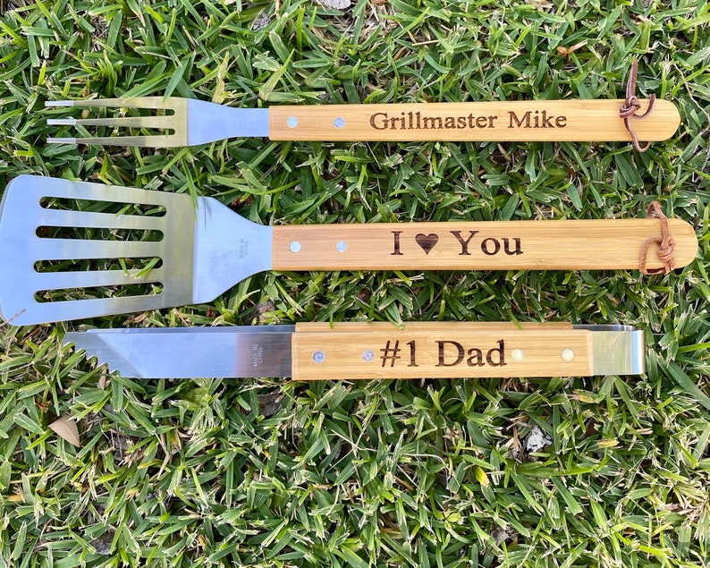 Personalized Fathers Day Gift, Personalized Gift for Men, Dad Gift, Dad Birthday Gift, Dad Grill Gift, Dad Grill Set, Custom Gift for Dad Set of 3 (No Box)