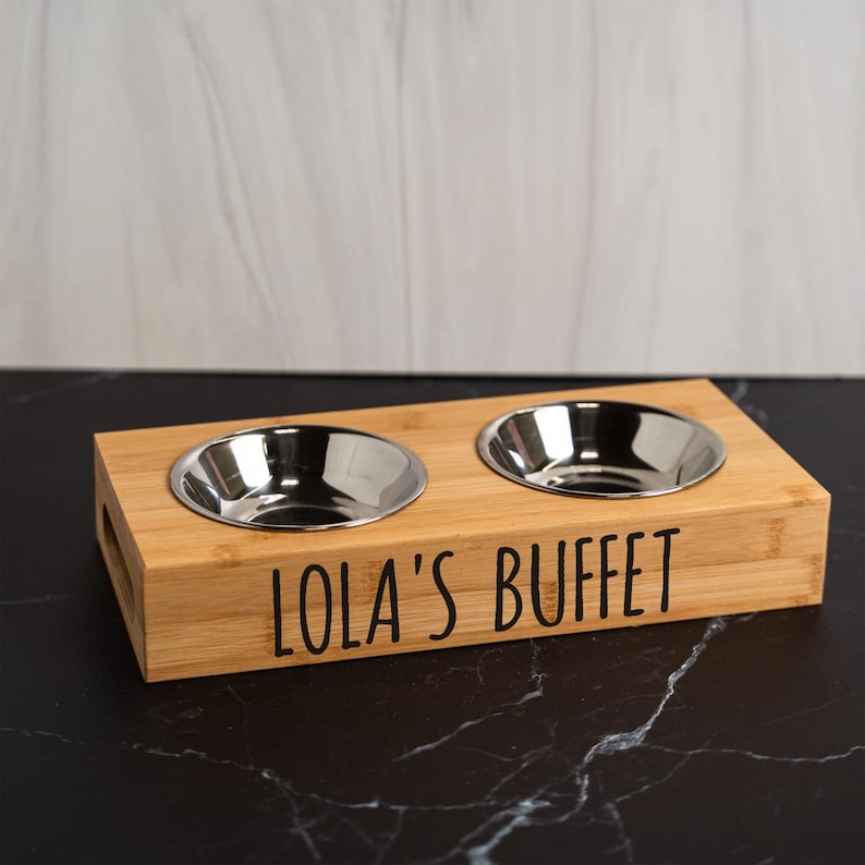 Personalized 2 Bowl Bamboo Pet Bowl Feeders, Elevated Cat & Dog Dishes, Water and Food Bowl, Pet Feeding Station, Cat, Dog Feeding Station image 3