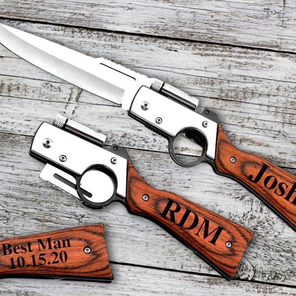 Groomsmen Gun Knife, Gun Pocket Knife, Personalized Knife, Engraved Knife, Groomsmen Gift, Groomsmen Proposal, Groomsmen Knives, Gun Knife
