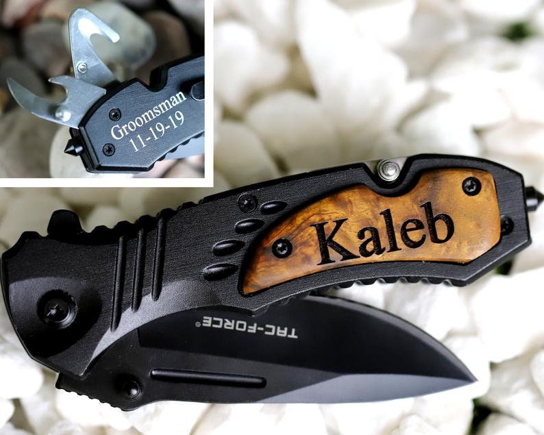 Cuchillo de caja grabado, caja ligera sintética Mini navaja de bolsillo  Blackhorn personalizada, cuchillo padrino de boda, regalo del día del  padre, regalo de cumpleaños -  México