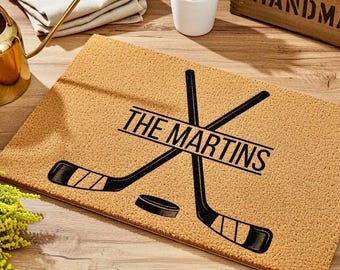 Personalized Hockey Doormat, Hockey Decor, Hockey Family Gifts, Hockey Decorations, Custom Hockey Door Mat, Hockey Welcome Mat, Hockey Gifts