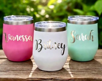 Personalized Wine Tumbler with Lid, Engraved Wine Tumbler, Bridesmaid Tumbler, Wine Tumbler Personalized, Insulated Wine Tumbler, Wine Cup