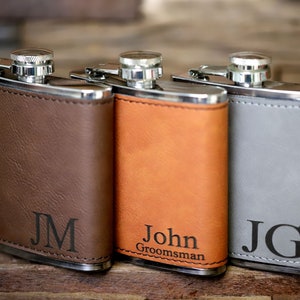 Stocking Stuffer for Men, Personalized Gifts for Men, Engraved Leather Flask, Christmas Gift for Dad, Gift for Boyfriend, Husband Gift image 1