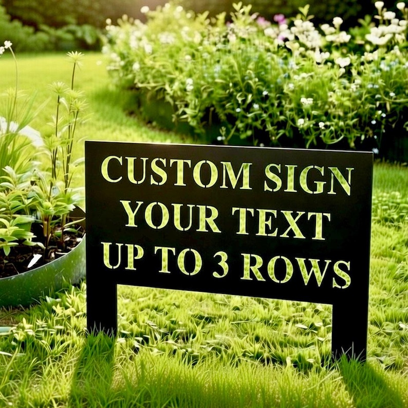 Custom Metal Yard Sign with Stakes, Personalized Yard Signs for Outside, Custom Yard Sign, Metal Lawn Sign, Custom Garden Metal Sign image 1