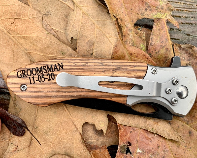 Groomsmen Proposal, Personalized Knife, Engraved Pocket Knife, Hunting Knife, Custom Knife, Folding Knife, Groomsmen Gift, Groomsman Gift image 2