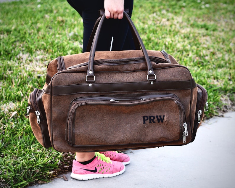 Personalized Mens Leather Bag, Groomsmen Gift, Monogrammed Duffle, Leather Tote, Groomsmen Proposal, Embroidered Travel Bag, Groomsman Gift image 1