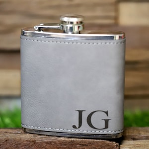 Personalized Leather Flask, Groomsmen Flask, Engraved Flask, Hip Flask, Custom Flask, Monogrammed Flask, Flask for Groomsmen,Groomsman Flask Gray