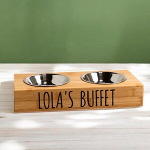 Personalized 2 Bowl Bamboo Pet Bowl Feeders, Elevated Cat & Dog Dishes, Water and Food Bowl, Pet Feeding Station, Cat, Dog Feeding Station image 2