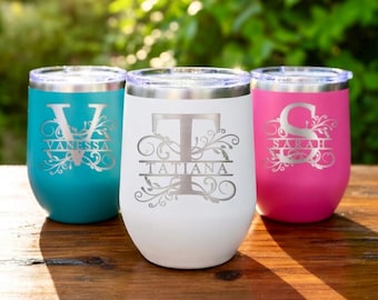 Personalized Wine Tumbler with Lid, Engraved Wine Tumbler, Bridesmaid Tumbler, Wine Tumbler Personalized, Insulated Wine Tumbler, Wine Cup