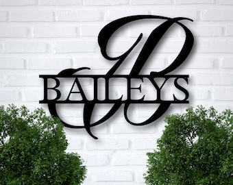 Custom Metal Name Sign, Family Name Metal Sign, Personalized Last Name Sign, Door Hanger, Outdoor Metal Sign, Wedding Gift, Monogram Sign