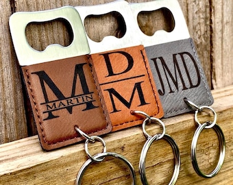Leather Engraved Bottle Opener Keychain, Groomsmen Gift, Groomsmen Proposal, Personalized Bottle Opener Keychain, Wedding Favor, Key Chain