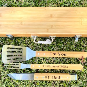 Personalized BBQ Grill Tool Set, BBQ Set, bbq tools, Custom Grill Gift Set, Father&#39;s Day Gift, Gift For Dad, Barbecue Set, Grilling Tools