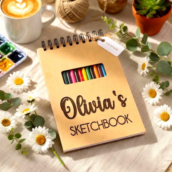 Custom Drawing Sketchbook with 12 Coloring Pencils, Personalize Sketchpad for Girls, Gift for Young Artist, Birthday Gift for Girls Art Gift