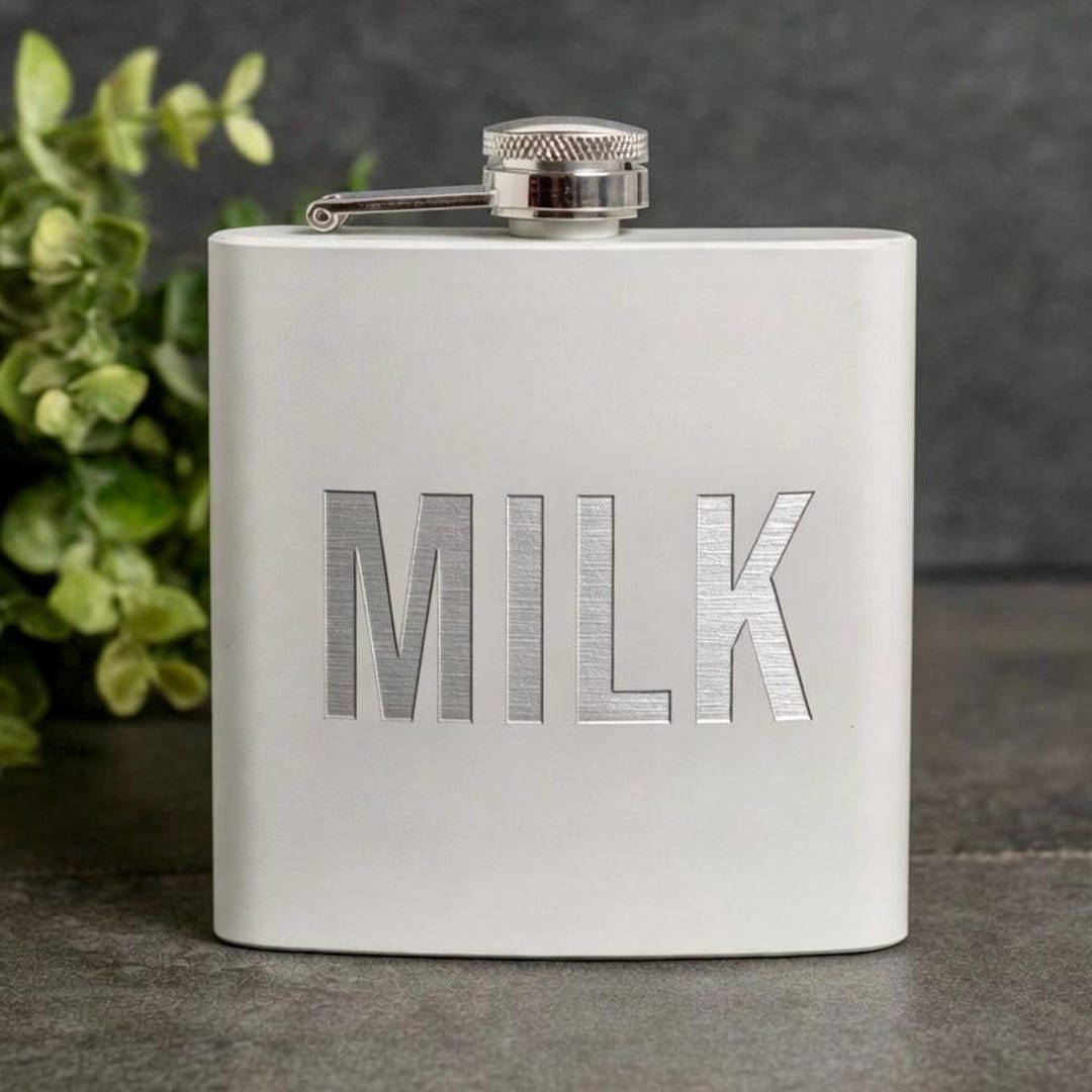 Milk 6oz Engraved Stainless Steel Flask, Funny Gifts, Gag Gifts, Party ...
