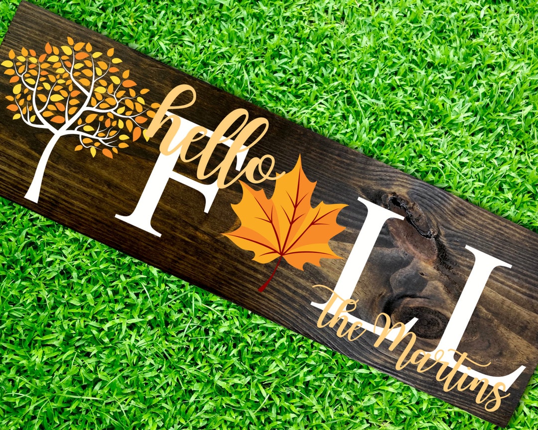 Hello Fall Sign Personalized Autumn Wall Decor Fall Wall Etsy