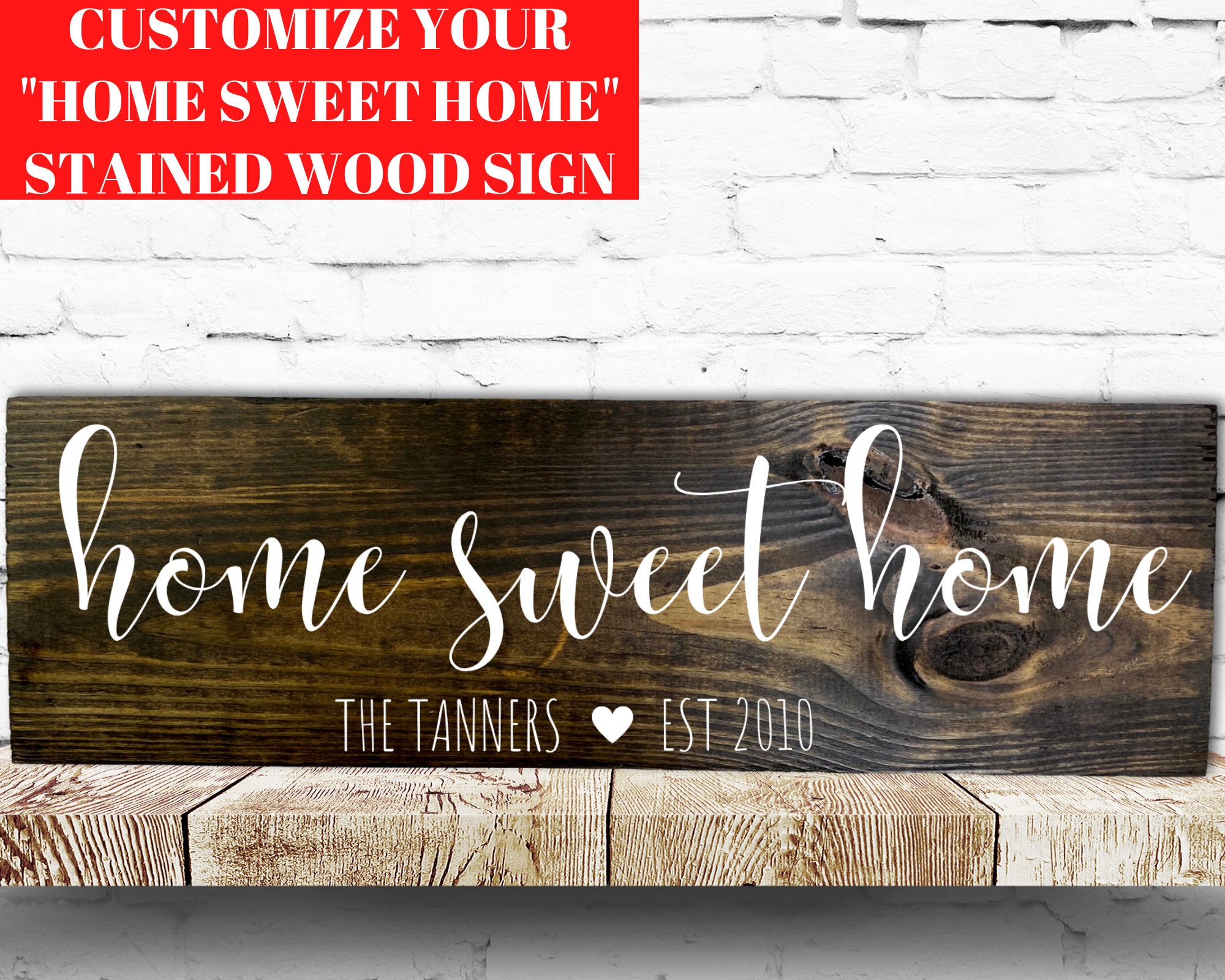 Home Sweet Home Script Design Brown 4x24 Inch Wood Barnhouse Block Sign 