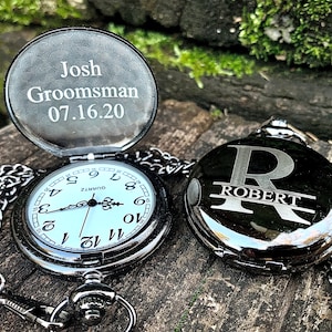 Groomsmen Proposal, Personalized Pocket Watch Engraved, Groomsmen Gift, Groomsmen Pocket Watch, Pocket Watch for Groomsmen, Groomsman Gift image 1