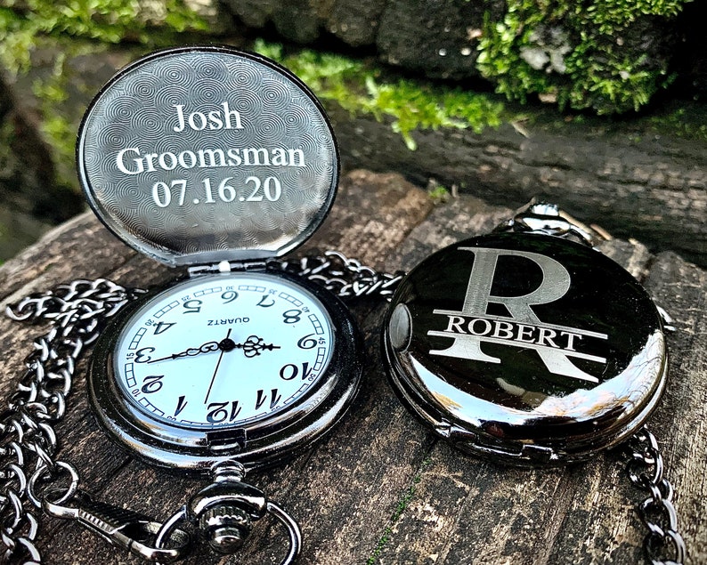 Groomsmen Proposal, Personalized Pocket Watch Engraved, Groomsmen Gift, Groomsmen Pocket Watch, Pocket Watch for Groomsmen, Groomsman Gift image 1