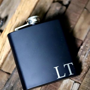 Stocking Stuffer for Men, Personalized Gifts for Men, Engraved Leather Flask, Christmas Gift for Dad, Gift for Boyfriend, Husband Gift Black/Initials