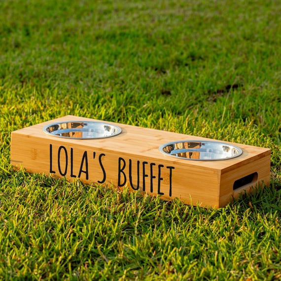 Personalized 2 Bowl Bamboo Pet Bowl Feeders, Elevated Cat & Dog Dishes, Water and Food Bowl, Pet Feeding Station, Cat, Dog Feeding Station