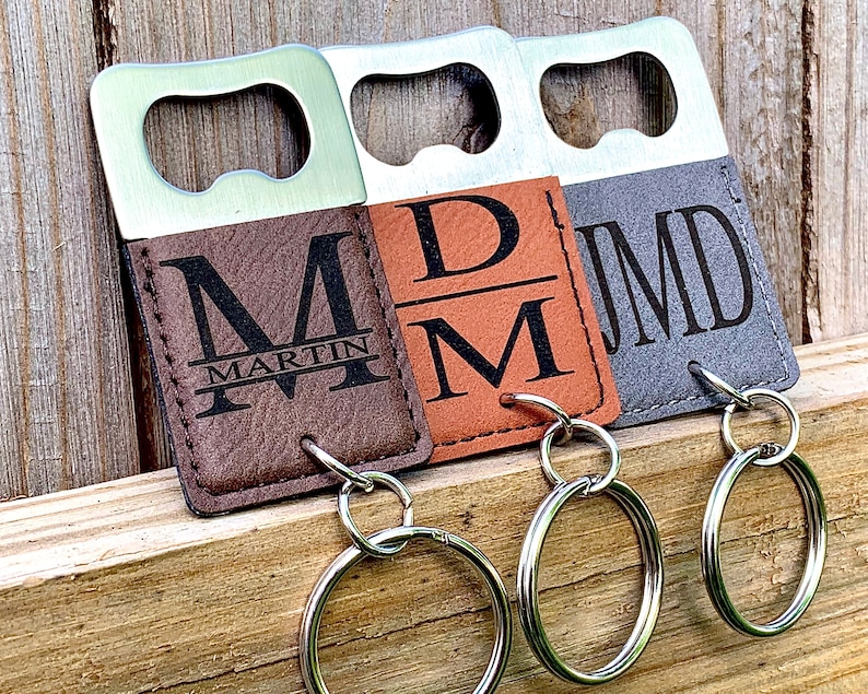 Personalized Bottle Opener Keychain Groomsmen Gift Leather Etsy