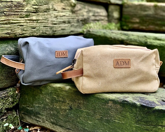 Groomsmen Gift Monogrammed Toiletry Bag, Canvas Dopp Kit Shaving