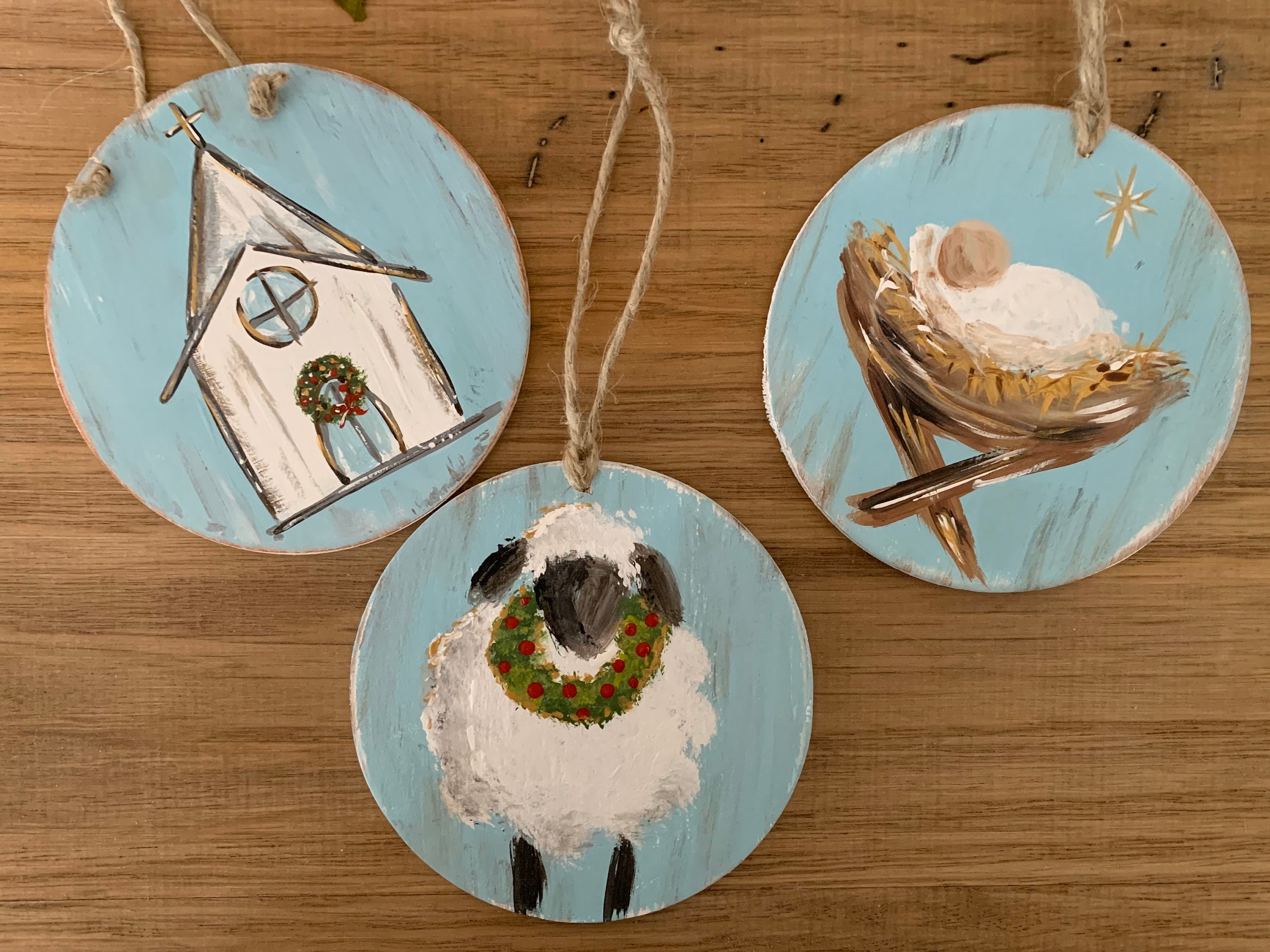 Farmhouse Christmas Ornaments Set of 3 Etsy Farmhouse Christmas Ornaments