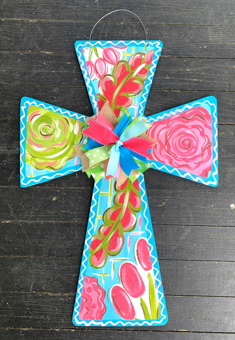 Cross Door Hanger Floral Cross Door Hanger Spring Door Etsy