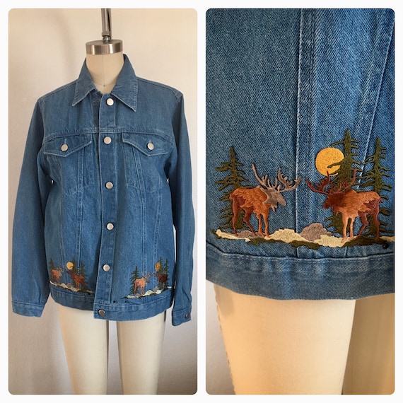 Vintage 90s, Moose/Elk womens Jean Jacket, size sm