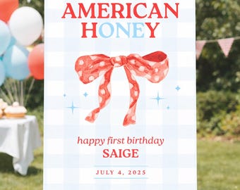 American Honey Birthday Welcome Sign | Baby Girl's First Birthday | DIY Canva Template 24"x36"