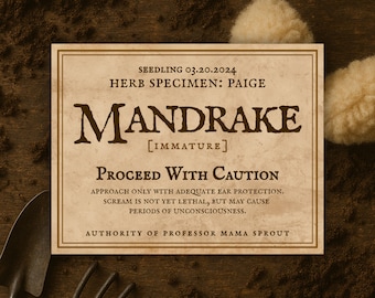 Custom Mandrake Label, Halloween Costume Prop for Baby (Canva Template)