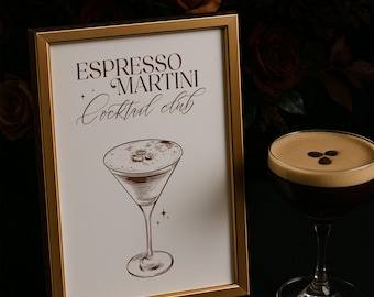 Espresso Martini Cocktail Club, Wedding Signature Drink, Bar Sign, 5"x7"