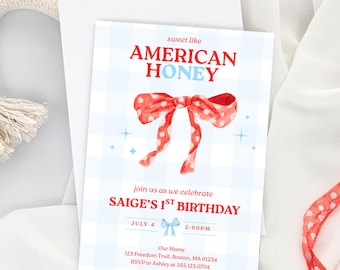 American Honey Birthday Theme Invitation | Baby's First Birthday | DIY Canva Template 5"x7"