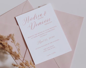 Dusty Pink Wedding Invitation, Dusty Rose, Editable Template, Printable Wedding Invitation, INSTANT Download