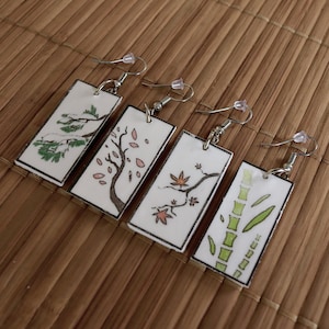 Orecchini quattro stagioni ispirati alle carte giapponesi Hanafuda, Primavera, Estate, Autunno e Inverno
