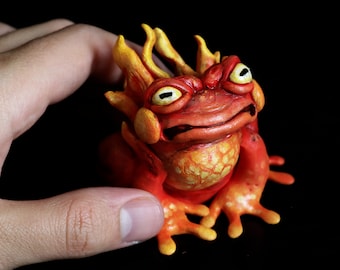 Flaming toad unique handmade figurine