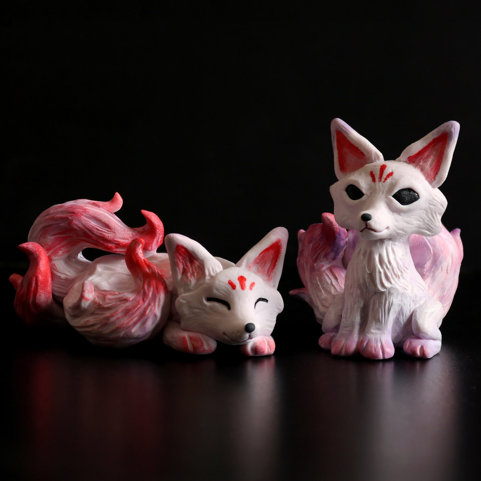 Baby Kitsune Figure 3 Tailed Japanese Yokai Fox Etsy