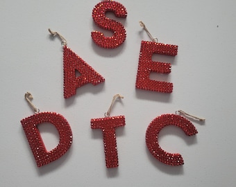 Letter Ornaments Hand Jeweled Original Art Christmas Tree Decoration Bling