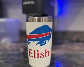 Buffalo Bills Custom Name 20 oz Stainless Steel Tumbler | White | Coffee Lover | Hot and Cold Drinks | Glitter Vinyl